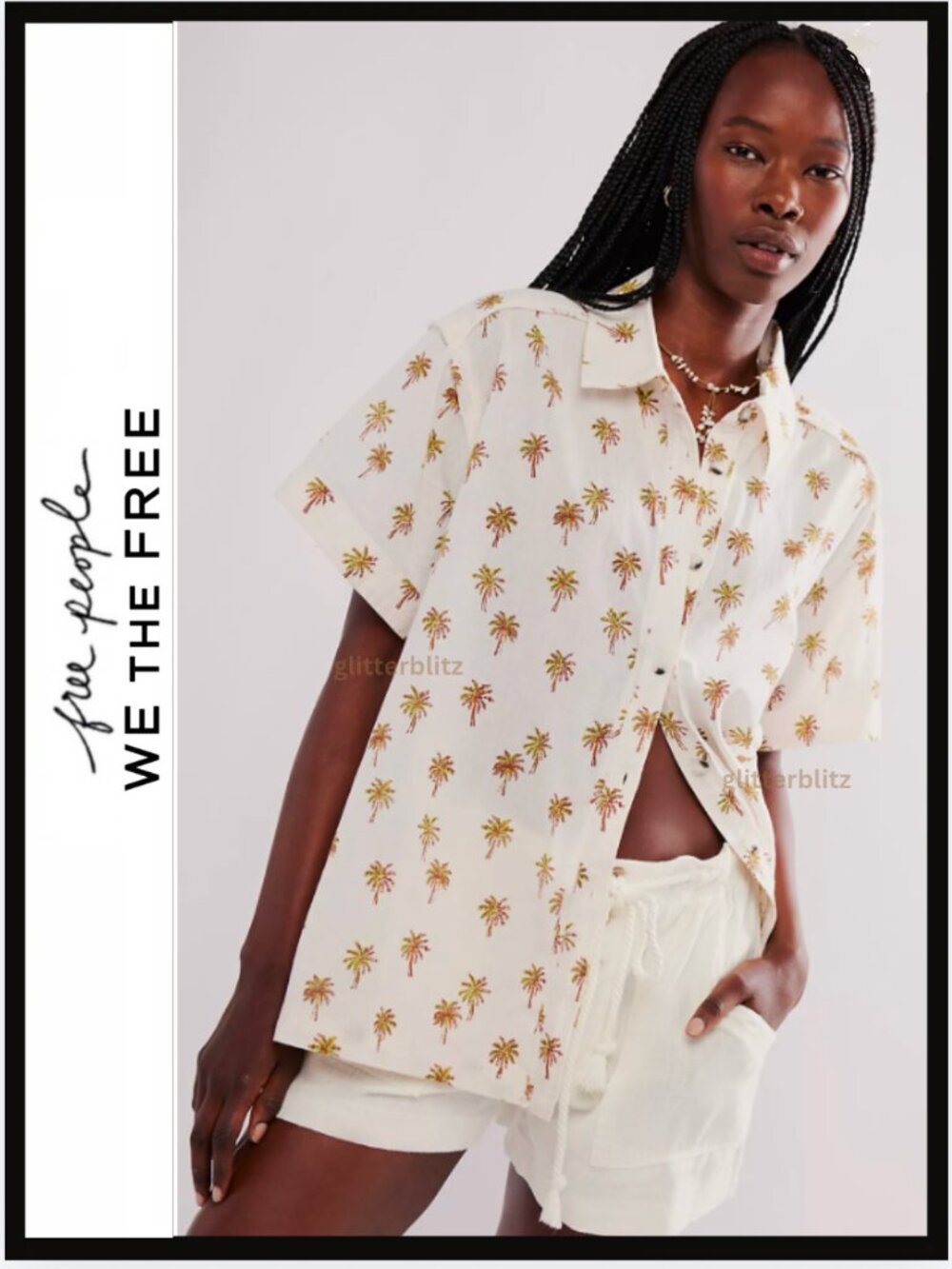 Free People We The Free Retro Tropics Palm Linen Top - NWT